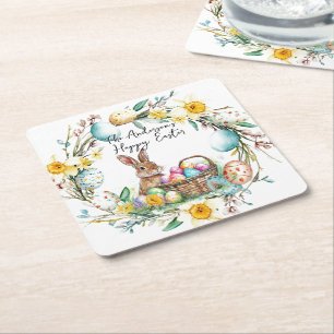 Porta-copo De Papel Quadrado Coelhinho com ovos decorativos, Páscoa floral