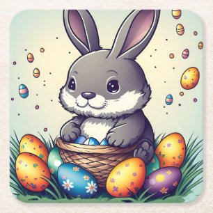 Porta-copo De Papel Quadrado Coelhinho da Páscoa Bonito