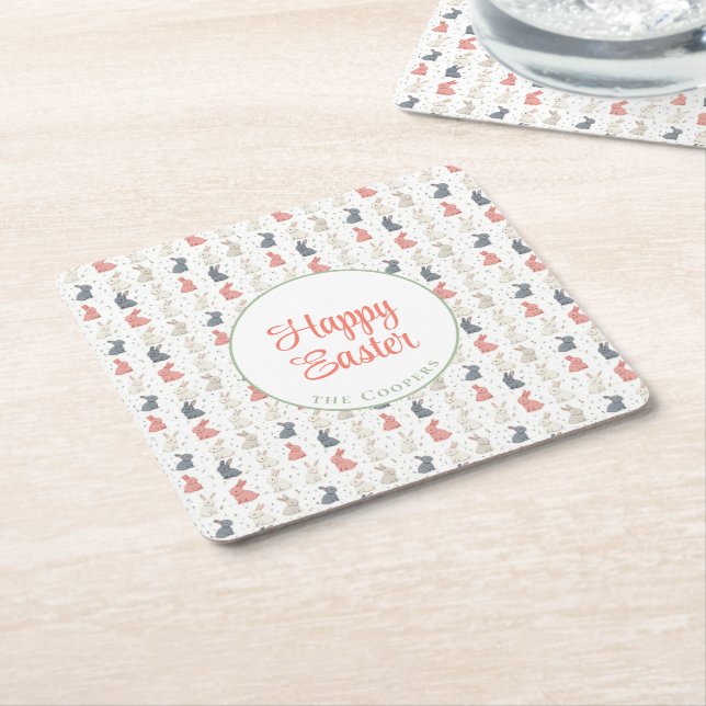 Porta-copo De Papel Quadrado Coelhinho e Ovos bege (Inclinado)