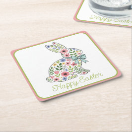 Porta-copo De Papel Quadrado Coelho de Páscoa de Flores Silvestres Rosa e Azul
