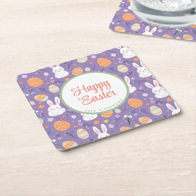 Porta-copo De Papel Quadrado Coelho e Ovos Floral (Inclinado)