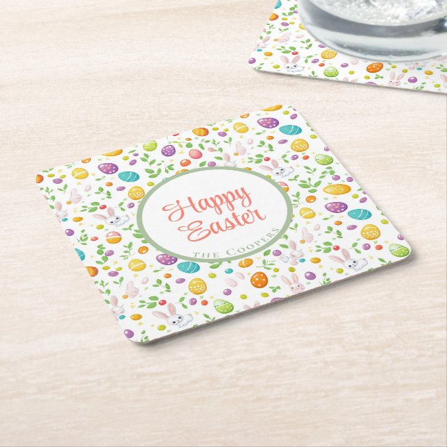 Porta-copo De Papel Quadrado Coelho e Ovos Floral (Inclinado)