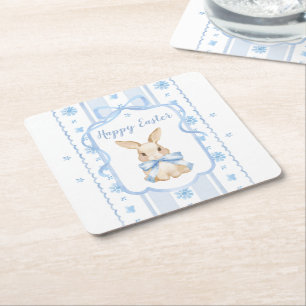 Porta-copo De Papel Quadrado Coelho Floral de Água e Tinta Azul da Páscoa Cotta