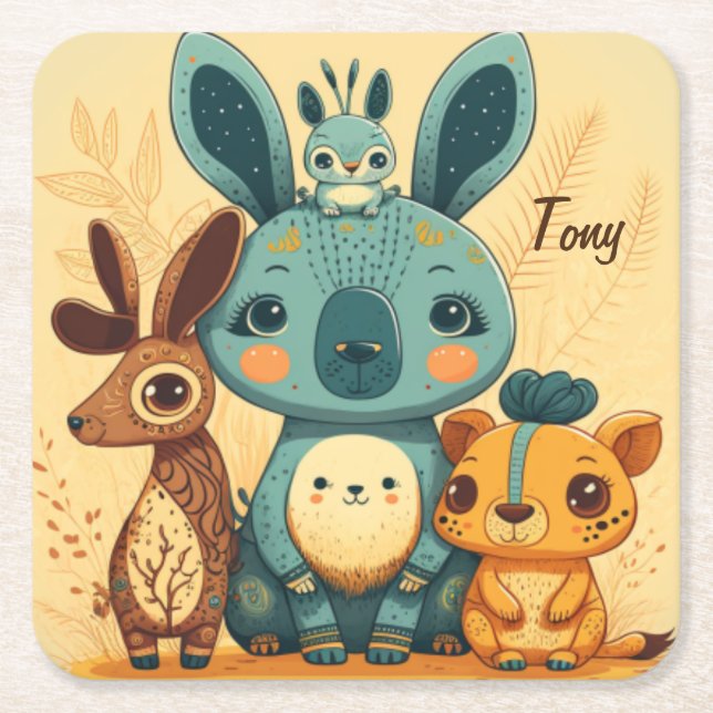 Porta-copo De Papel Quadrado Coelho floral do boho-branco (Frente)