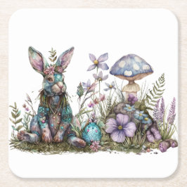 Porta-copo De Papel Quadrado Coelho Místico com Cogumelos