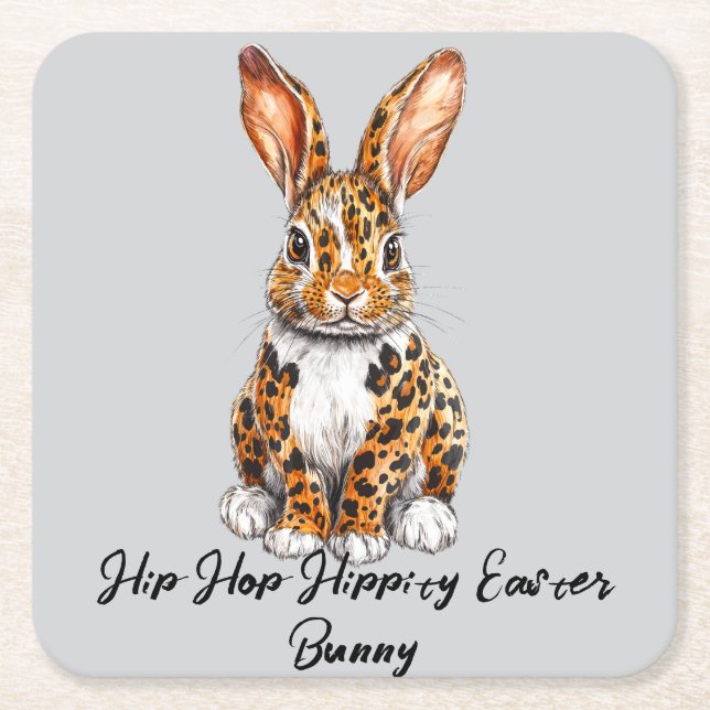 Porta-copo De Papel Quadrado Coelho Único com Leopardo Superado (Frente)