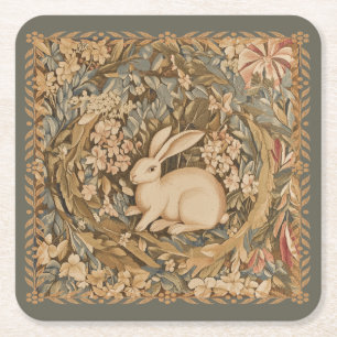 Porta-copo De Papel Quadrado Coelho Vintage em Estilo Tapeçaria Medieval