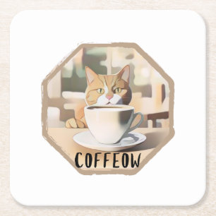 Porta-copo De Papel Quadrado Coffeow Ocupado Gato Bonito