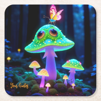 Porta-copo De Papel Quadrado Cogumelo e Borboleta Encantados Fantasia Luminosa