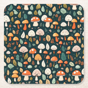 Porta-copo De Papel Quadrado Cogumelos brancos folhas design