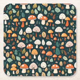 Porta-copo De Papel Quadrado Cogumelos brancos folhas design