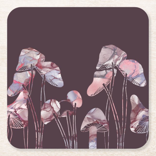 Porta-copo De Papel Quadrado Cogumelos de tinta púrpura (Frente)