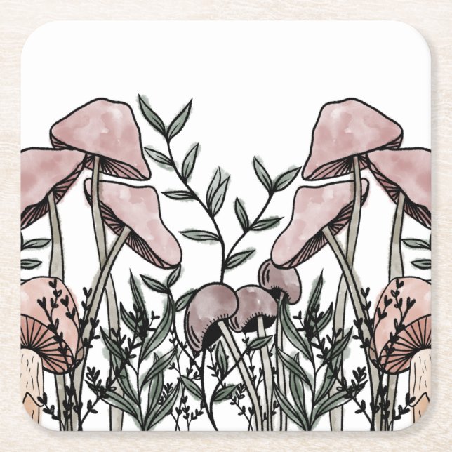 Porta-copo De Papel Quadrado Cogumelos selvagens (Frente)