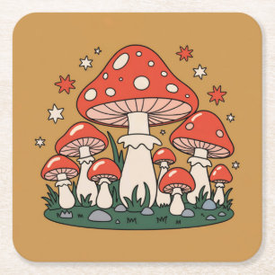 Porta-copo De Papel Quadrado Cogumelos Vermelhos Cachorros Estrelas Portas copo