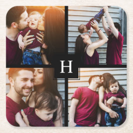 Porta-copo De Papel Quadrado Colagem de 4 fotos e monograma