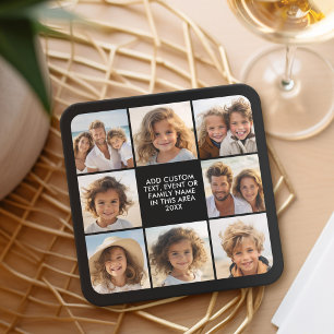 Porta-copo De Papel Quadrado Colagem de 8 fotos - Texto personalizado - Fundo p