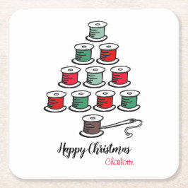 Porta-copo De Papel Quadrado Colagem de Árvores de Natal de Cotton Reel