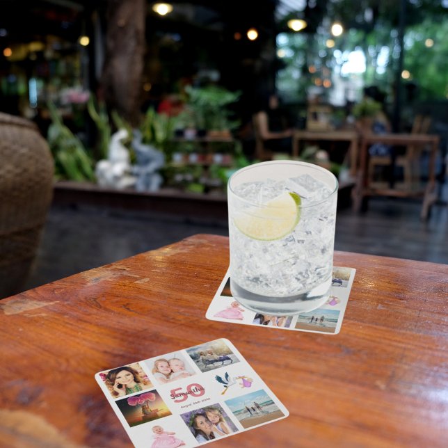 Porta-copo De Papel Quadrado Colagem de fotos da festa de aniversário 50ª (Criador carregado)