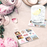 Porta-copo De Papel Quadrado Colagem de fotos de aniversário de 40 anos<br><div class="desc">Uma porta copos de festa para uma festa feminina de aniversário de 40 anos,  celebrando sua vida com uma colagem de 8 fotos suas. Modelos para um nome,  40 anos e uma data. Data de nascimento ou data da festa. Coral e letras coloridas burladas. Fundo branco.</div>