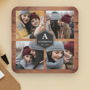 Porta-copo De Papel Quadrado Colagem de Fotos de Família em Madeira de Celeiro