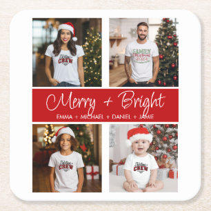 Porta-copo De Papel Quadrado Colagem de Fotos Personalizada do Natal 4