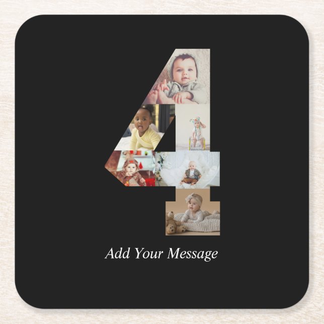 Porta-copo De Papel Quadrado Colagem de Fotos Preta e Branco Número 4 (Frente)