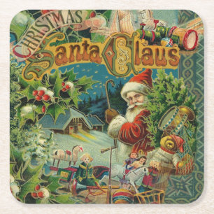 Porta-copo De Papel Quadrado Colagem de Natal do Papai Noel Vitoriano Antigo