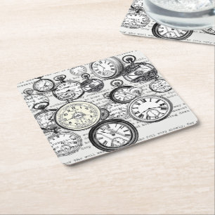 Porta-copo De Papel Quadrado Colagem de Relógio de Bolso Vitoriano Alice no Paí