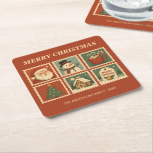 Porta-copo De Papel Quadrado Colagem do Carimbo de Natal Retroativo