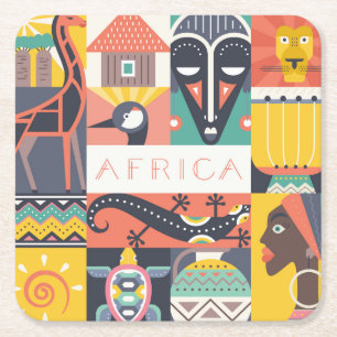 Porta-copo De Papel Quadrado Colagem simbólica africana da arte