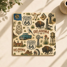 Porta-copo De Papel Quadrado Colagem Vintage Western da Rota 66 de Oklahoma