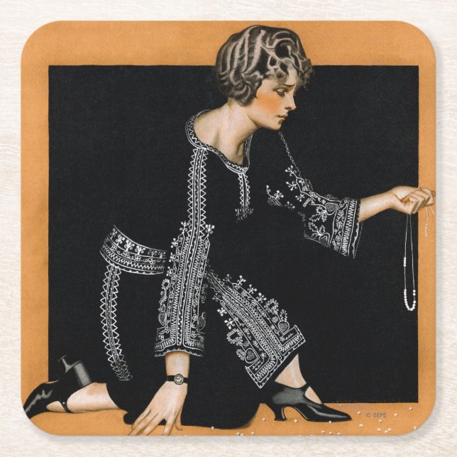 Porta-copo De Papel Quadrado Colar das Pérolas Quebradas (Frente)