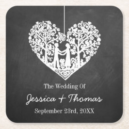 Porta-copo De Papel Quadrado Coleção de Casamento de Chalkboard de Árvore Coraç