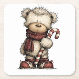 Porta-copo De Papel Quadrado Coleção de Clipart de Natal   Urso de Pelúcia 