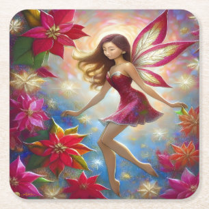 Porta-copo De Papel Quadrado Coleção de Fadas de Natal - Cabelo castanho averme