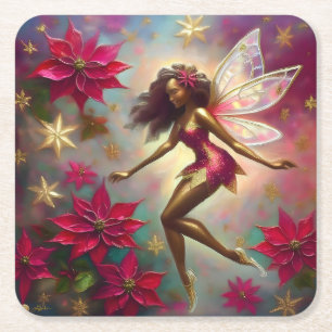 Porta-copo De Papel Quadrado Coleção de Fadas de Natal - Cabelo Natural Castanh