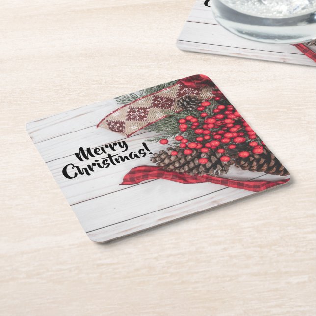 Porta-copo De Papel Quadrado Coleção Pine & Holly (Inclinado)