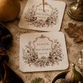 Porta-copo De Papel Quadrado Colheita de Família Monograma Crista C Casamento d