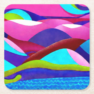 Porta-copo De Papel Quadrado Colinas oceânicas coloridas