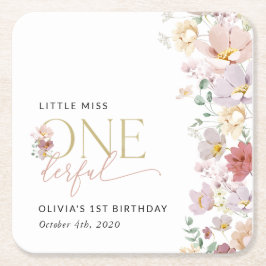 Porta-copo De Papel Quadrado Colorful Flowers, Wildflowers, First Birthday