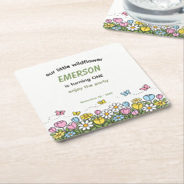 Porta-copo De Papel Quadrado Colorful Funny Little Wildflower 1st Birthday 