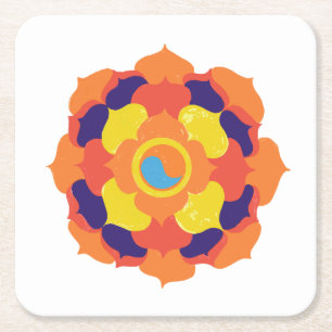Porta-copo De Papel Quadrado Colorida Lotus Flower Yin & Yang Mandala