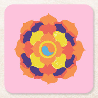 Porta-copo De Papel Quadrado Colorida Lotus Flower Yin & Yang Mandala
