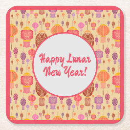 Porta-copo De Papel Quadrado Colorido Lanternas Chinesas no Ano Novo