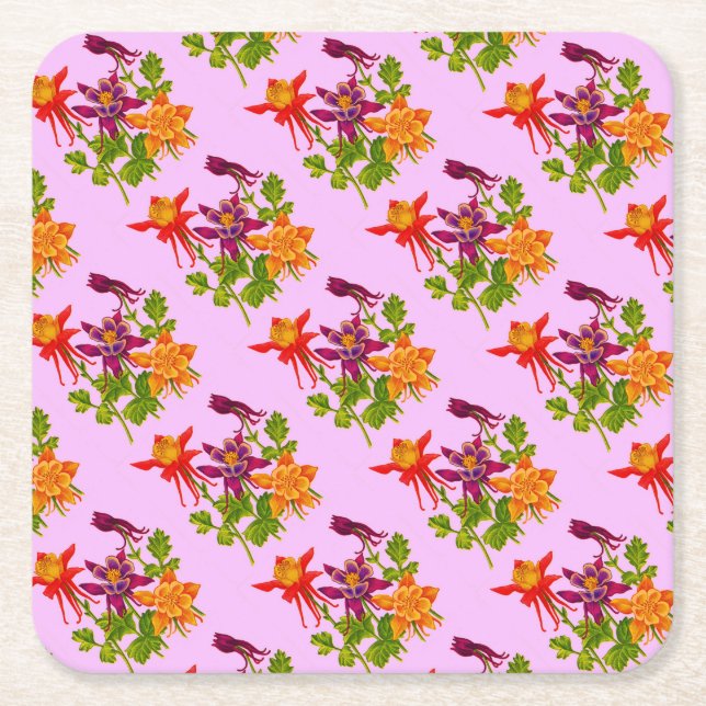 Porta-copo De Papel Quadrado columbina flores impressão (Frente)