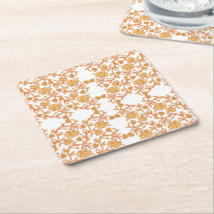 Porta-copo De Papel Quadrado com Papel de Parede Floral Laranja e Branco Elegan