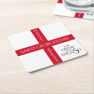 Porta-copo De Papel Quadrado Coma Bebida e Seja Rua Inglês, George's Cross Flag