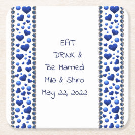 Porta-copo De Papel Quadrado Coma&Bebida Personalizada, coração brilhante Azul