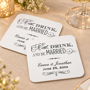 Porta-copo De Papel Quadrado Comer Beber e Ser Casado Monograma de Casamento Pr