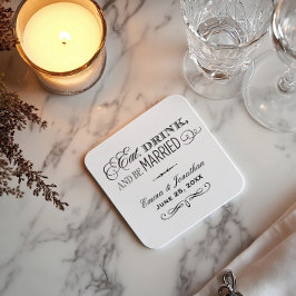 Porta-copo De Papel Quadrado Comer Beber e Ser Casado Monograma de Casamento Pr